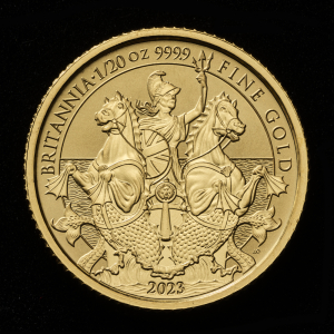 Britannia 2023 Reverse Frosted 1/20th Gold Proof Trial Piece