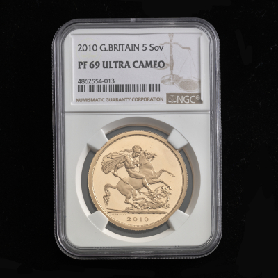 2010 Gold Five Sovereign Piece. PF69 Ultra Cameo