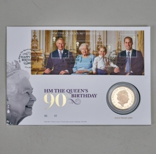 2016 PNC &pound;5 Gold Proof coin &ndash; 90th birthday of QEII plus stamp first day cover