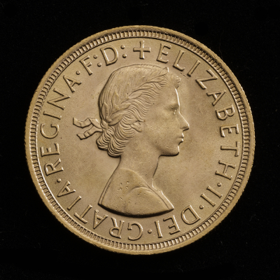 1957 Elizabeth II Sovereign in capsule EF