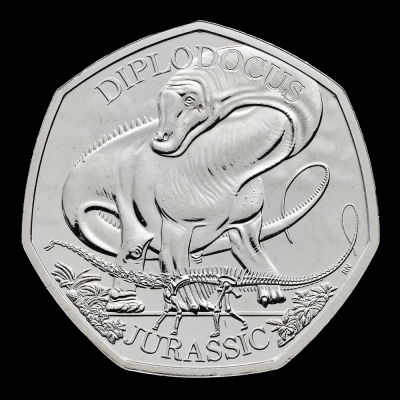 Dinosaurs: Iconic Specimens Diplodocus 2024 50p Brilliant Uncirculated Trial Piece