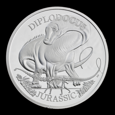 Dinosaurs: Iconic Specimens Diplodocus 2024 1oz Silver Proof Trial Piece