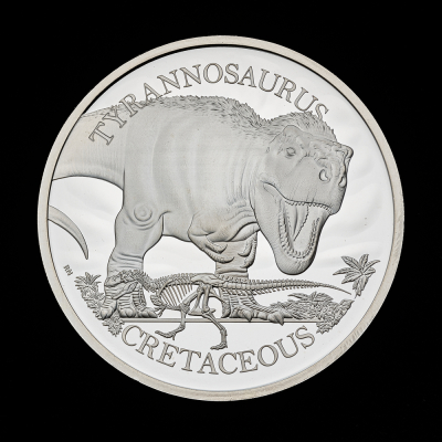 Dinosaurs: Iconic Specimens Tyrannosaurus 2024 1oz Silver Proof Trial Piece