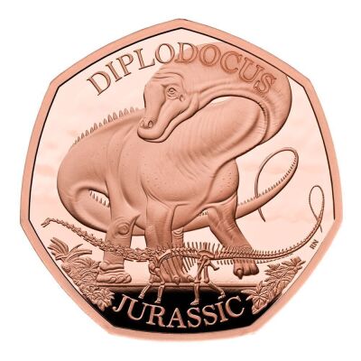 Dinosaurs: Iconic Specimens Diplodocus 2024 50p Gold Proof Trial Piece