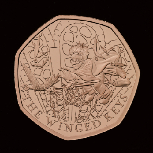 Harry Potter &ndash; The Winged Keys 2024 50p Gold Proof Trial Piece