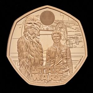 Star Wars Han Solo and Chewbacca 50p Gold Proof Trial Piece