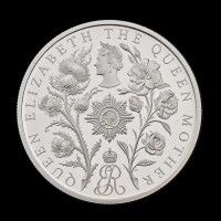Queen Elizabeth The Queen Mother 2025 &pound;5 Silver Proof Trial Piece