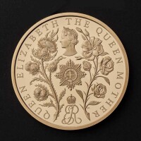 Queen Elizabeth The Queen Mother 2025 &pound;5 Gold Proof Trial Piece