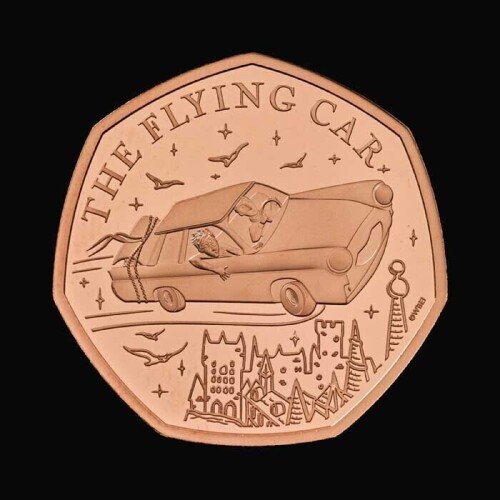 Harry Potter &ndash; The Flying Car 2025 50p Gold Proof Trial Piece