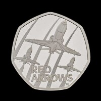 The Red Arrows 2025 50p Silver Proof Piedfort Trial Piece
