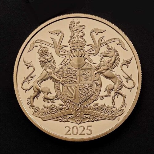 The Coat of Arms of His Majesty King Charles III 2025 &pound;5 Gold Proof Trial Piece