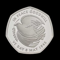The 80th Anniversary of VE Day 2025 50p Silver Proof Trial Piece