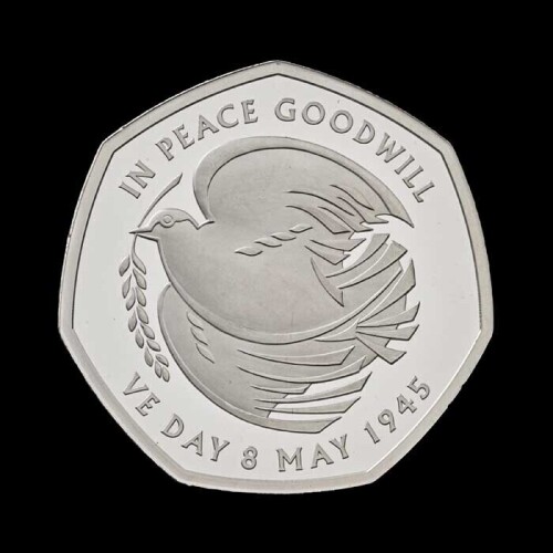 The 80th Anniversary of VE Day 2025 50p Silver Proof Piedfort Trial Piece