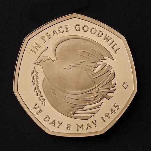 The 80th Anniversary of VE Day 2025 50p Gold Proof Trial Piece