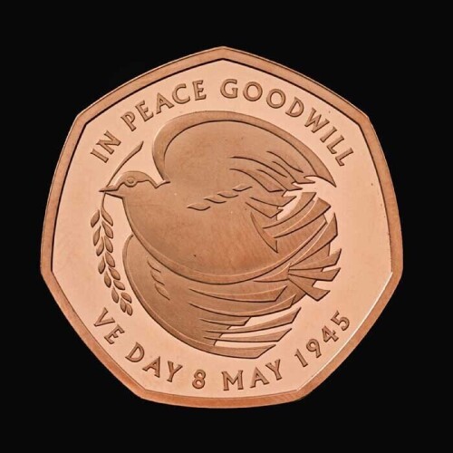 The 80th Anniversary of VE Day 2025 50p Gold Proof Trial Piece