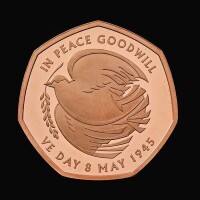 The 80th Anniversary of VE Day 2025 50p Gold Proof Trial Piece