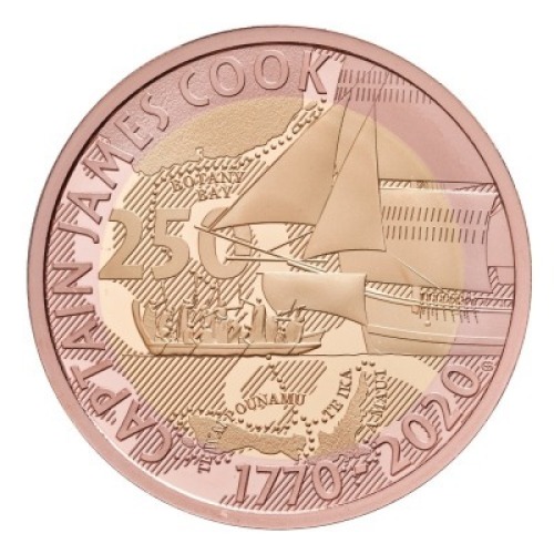 The 250th Anniversary of Captain James Cook's Voyage of Discovery 2020 &pound;2 Gold Proof Die Trial Piece