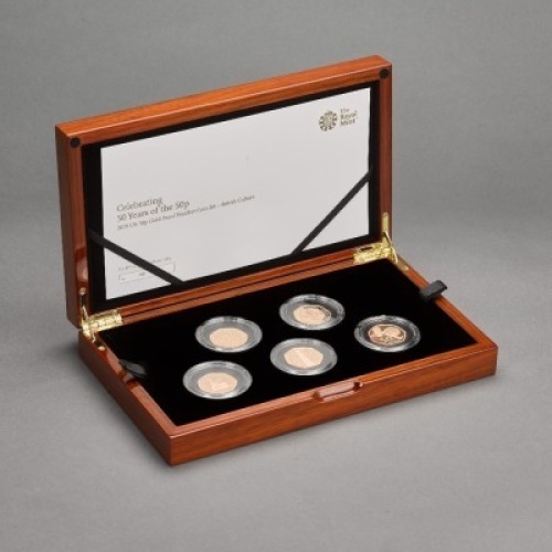 The 50th Anniversary of the 50p 2019 UK 50p Gold Proof Piedfort Five-Coin Set &ndash; British Culture