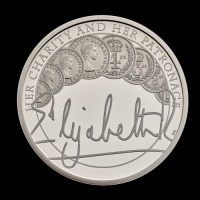 The Queens Reign Charity and Patronage 2022 &pound;5 Silver Proof Piedfort Trial Piece