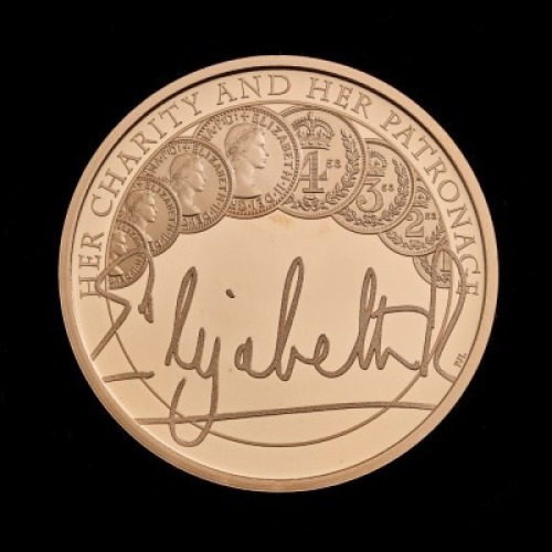 The Queen's Reign Charity and Patronage 2022 &pound;5 Gold Proof Trial Piece