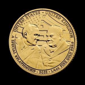 Roosevelt and Churchill 2022 1/4 Oz Gold Bullion Trial Piece