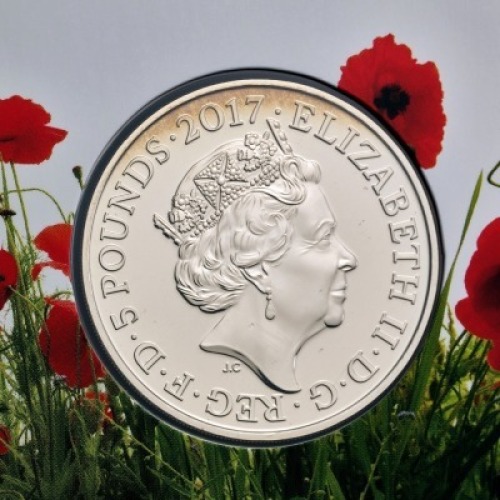 2017 Remembrance Day &pound;5 Silver, Piedfort and BU