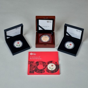 2019 A Century of Remembrance £5 set of Gold, Silver, Silver Piedfort and BU