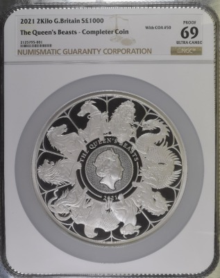 2021 Queen's Beasts Completer Silver 2 kilo PF69