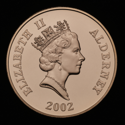 2002 Alderney Gold Proof Piedfort &pound;5