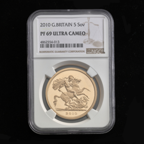 2010 Gold Five Sovereign Piece. PF69 Ultra Cameo