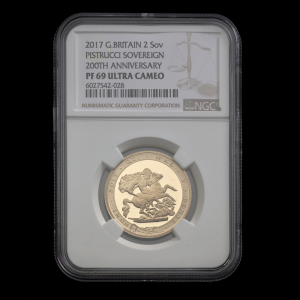 2017 Gold Double Pistrucci Sovereign – 200th anniversary. PF69UC