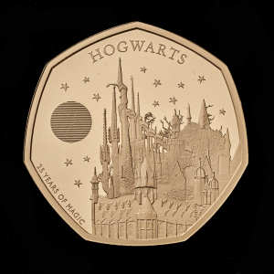 Hogwarts School of Witchcraft and Wizardry 2023 50p Gold Proof Trial Piece