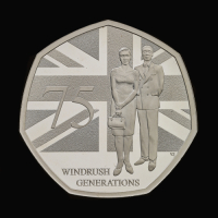 75 Years of the Windrush Generation 2023 50p&nbsp;Silver Proof Piedfort Trial Piece