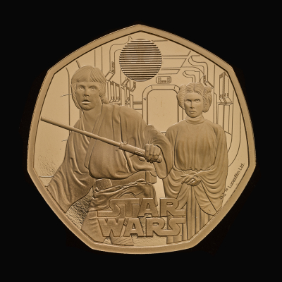 Star Wars Luke Skywalker and Princess Leia 2023 50p Gold Proof Trial Piece